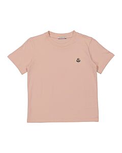 Moncler Girls Pastel Pink Cotton Logo Patch Short-Sleeve T-Shirt