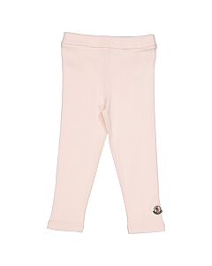 Moncler Girls Pastel Pink Logo Ribbed Leggings