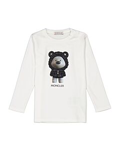 Moncler Girls White Teddy Bear Motif Long-Sleeved T-Shirt