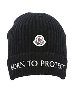 Moncler Kids Black Born To Project Logo-Patch Ribbed Knit Beanie