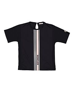 Moncler Kids Black Stripe Cotton Logo Print T-Shirt