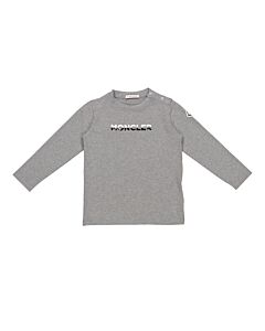 Moncler Kids Light Grey Stretch Cotton Logo Print Long-Sleeved T-Shirt