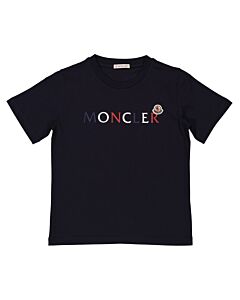 Moncler Kids Navy Cotton Logo Print Short-Sleeve T-Shirt