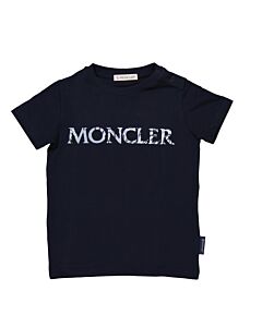 Moncler Kids Navy Short Sleeve Logo Print Cotton T-Shirt