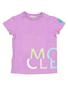 Moncler Kids Pastel Purple Cotton Logo Print Short Sleeve T-Shirt