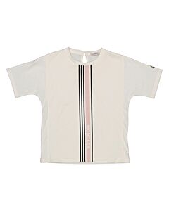 Moncler Kids White Stripe Cotton Logo Print T-Shirt