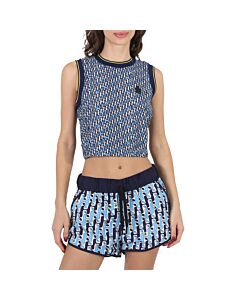 Moncler Ladies Bright Blue Abstract-Pattern Cropped Tank Top