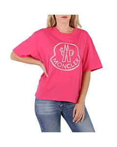 Moncler Ladies Dark Pink Logo-print T-shirt