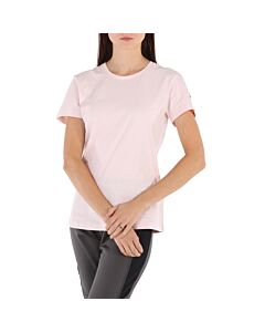 Moncler Ladies Logo Patch Cotton T-Shirt In Pastel Pink