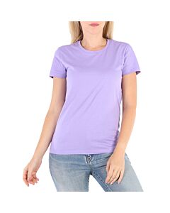 Moncler Ladies Logo Patch Cotton T-Shirt In Purple