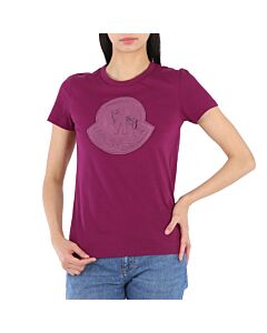 Moncler Ladies Logo Patch T-Shirt in Purple