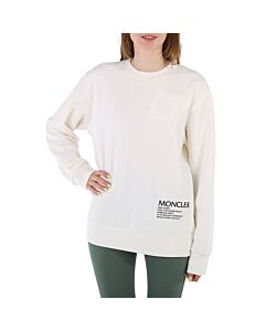 Moncler Ladies Natural Logo Print Cotton-Blend Crew-Neck Sweatshirt