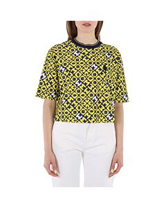 Moncler Ladies Yellow Logo-print Cropped T-shirt
