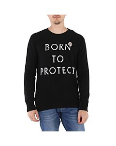 Moncler Men's Black Born To Protect Logo Intarsia Wool Jumper