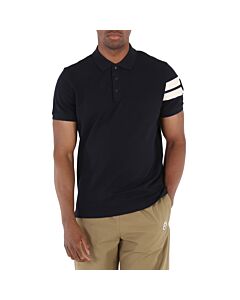 Moncler Men's Dark Blue Logo Patch Striped-sleeve Polo Shirt