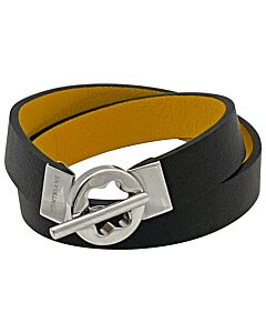 Montblanc Stainless Steel Snowcap Closing Double-faced Leather Bracelet, Size 55