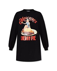 Moschino Black Cherry Pie Print Long-Sleeve Jumper Dress