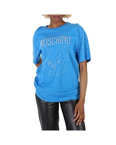 Moschino Blue Crystal Teddy Bear Oversize Cotton T-Shirt