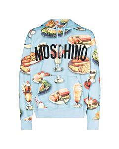 Moschino Blue Fantasy Food Print Cotton-Blend Hoodie, Brand Size 44 (US Size 34)