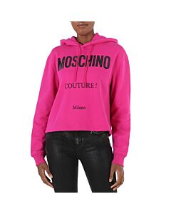 Moschino Couture Fantasy Print Violet Logo Print Hooded Sweatshirt, Brand Size 38 (US Size 4)