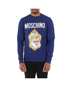 Moschino Fantasy Print Blue Mirror Teddy Logo Print Sweatshirt
