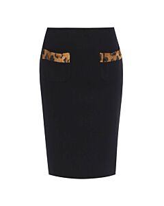 Moschino Ladies Black Leather Detail Pleated Skirt