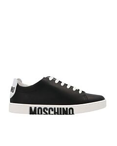 Moschino Ladies Black Leather Logo Print Low-Top Sneakers