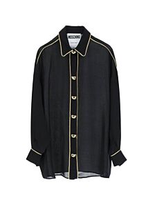 Moschino Ladies Black Long-Sleeve Teddy Button Silk Shirt, Brand Size 38 (US Size 4)