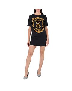 Moschino Ladies Fantasy Print Black Teddy Embroidered T-Shirt Dress
