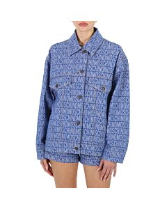 Moschino Ladies Fantasy Print Blue All-Over Logo Denim Jacket, Brand Size 38 (US Size 4)