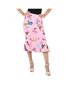 Moschino Ladies Fantasy Print Pink Flare Skirt