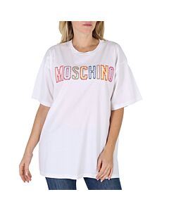 Moschino Ladies Fantasy Print White Logo Cotton Jersey T-Shirt