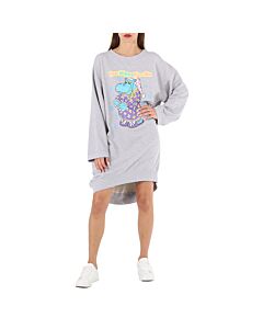 Moschino Ladies Grey Hippo Print Sweater Dress