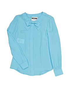 Moschino Ladies Light Blue Bow Detail Long-Sleeved Blouse