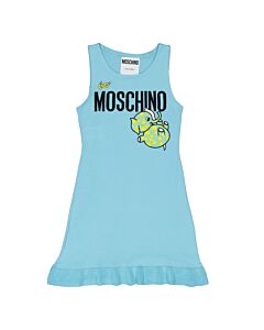Moschino Ladies Light Blue Ribbed-Knit Scoop Neck Dress
