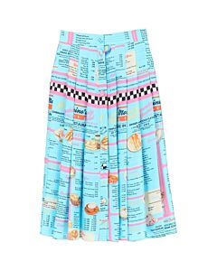 Moschino Ladies Multi Drive In Menu-Printed Pleated Midi Skirt, Brand Size 38 (US Size 4)