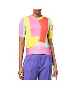 Moschino Ladies Multicolor Wool Knit Short-Sleeve Sweater