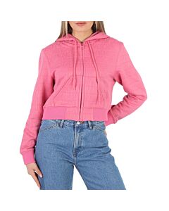 Moschino Ladies Pink All-Over Logo Short Sweatshirt