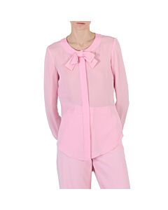 Moschino Ladies Pink Bow Detail Long-Sleeved Blouse, Brand Size 40 (US Size 6)