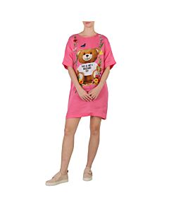 Moschino Ladies Pink Couture Bear Floral Swing Shirt Dress