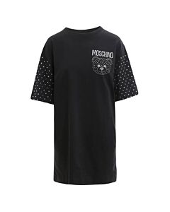 Moschino Ladies Teddy Bear Gem-Logo T-Shirt Dress In Black, Brand Size 36 (US Size 2)