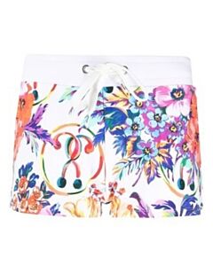 Moschino Ladies White Floral Print Double Question Mark Shorts
