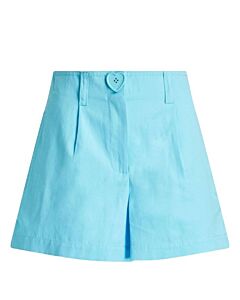 Moschino Light Blue Heart-Button Cotton and Linen-Blend Shorts, Brand Size 42 (US Size 8)