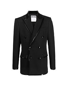 Moschino Men's Black Double-Breasted Piped Blazer, Brand Size 46 (US Size 36)