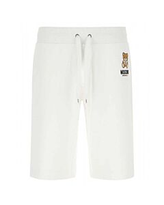 Moschino Men's White Teddy Logo Embroidered Drawstring Shorts