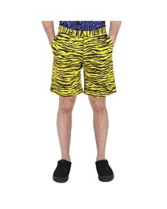 Moschino Men's Yellow Printed Stretch Cotton Shorts, Brand Size 44 (Waist Size 29")