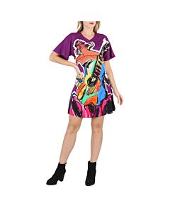 Moschino Purple Sketches Print Double Stretch Georgette Dress, Brand Size 38 (US Size 4)