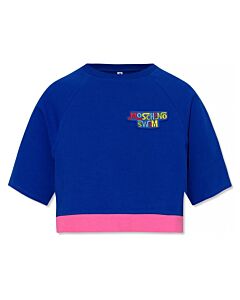 Moschino Swim Blue Relaxed-Fit Cropped Logo Cotton T-Shirt