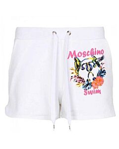 Moschino Swim White Stretch Cotton Tropical Shorts