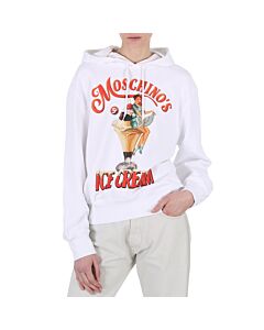 Moschino White Ice Logo Print Cotton Hoodie